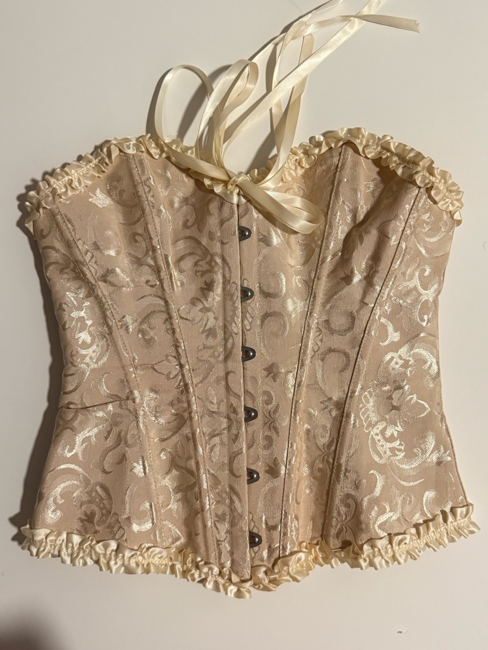 Champagne Damask Brocade Corset Bustier S Lace Up Boned Coquette Regency